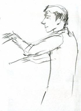 Sopa ile orkestra Şef. İllüstrasyon izole beyaz arka plan üzerinde.