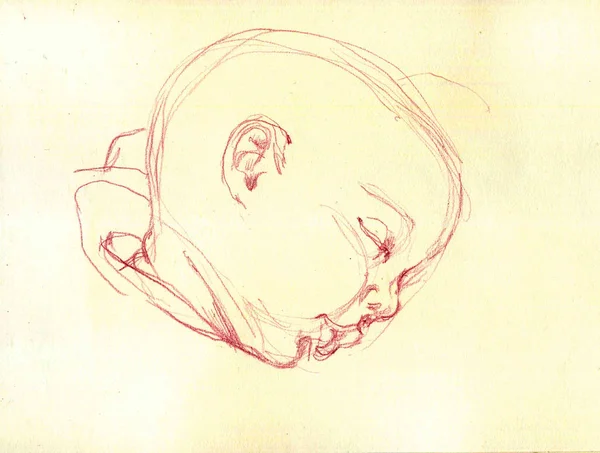 かわいい眠っている赤ちゃんを描画します。シンプルなイラスト. — ストック写真