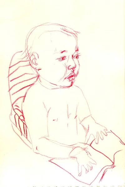 Dziecko siedzi szkicu. Ręka ilustracja kreskówka ciągnione. — Zdjęcie stockowe