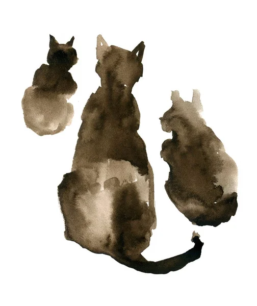 Schattig aquarel katten op witte achtergrond. Schets set — Stockfoto