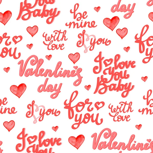 사랑 단어, 완벽 한 패턴 마음. 발렌타인 사랑 그림 손으로 쓴된 글자. — 스톡 사진