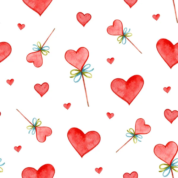 Padrão sem costura elegante com corações aquarela. Elementos Valentine. ilustração do amor — Fotografia de Stock