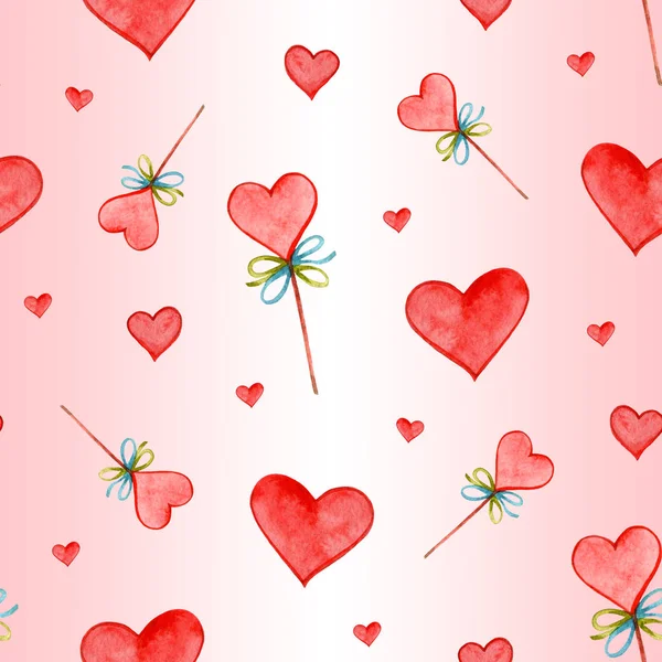 Stylish seamless pattern with watercolor hearts. Valentine elements. Love illustration — Stock Photo, Image