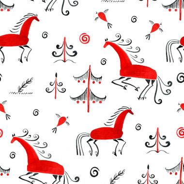 Dikişsiz desen Mezen geleneksel resim at suluboya resim