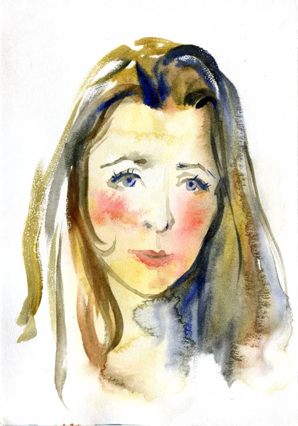 Cara de mulher bonita. Delicada ilustração aquarela — Fotografia de Stock