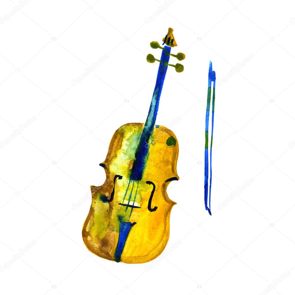 watercolor sketch illustration of a violin. Cello