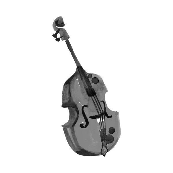 Виолончель в акварельном стиле. Винтажная черная виолончель ручной работы — стоковое фото