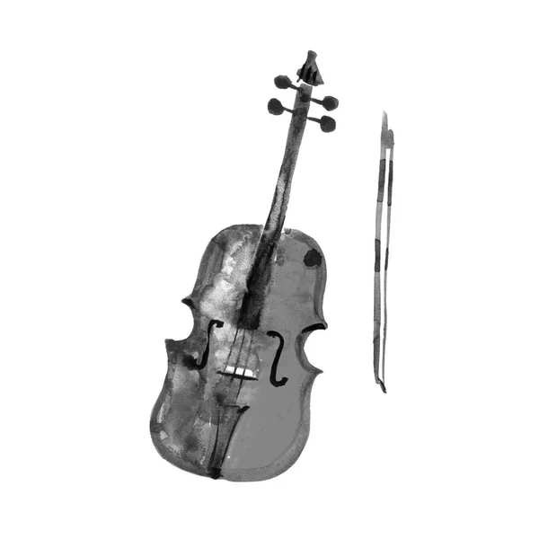 Акварельна ескізна ілюстрація скрипки. Віолончель — стокове фото