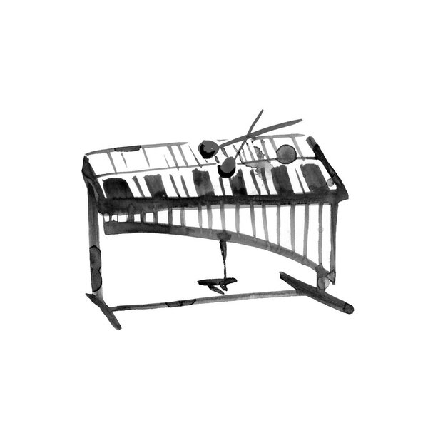 акварельный рисунок ксилофона. Черный на белом фоне
