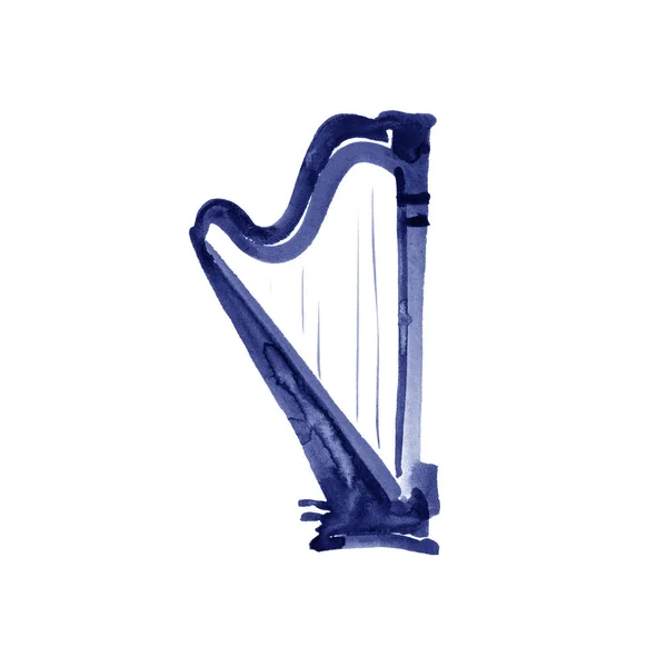 Arpa. Ilustración en acuarela. Dibujado a mano de instrumento de música clásica —  Fotos de Stock