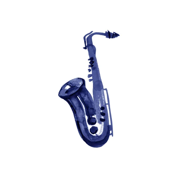 Saxophone à ruban en cuivre aquarelle sur fond blanc — Photo