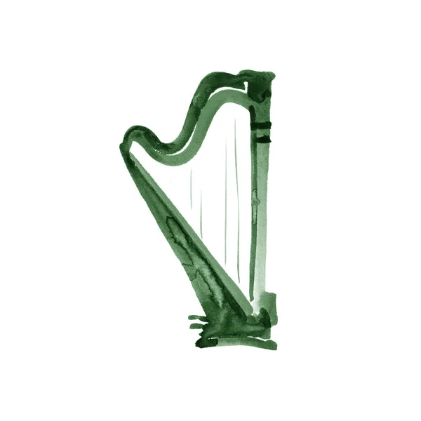 Harp. Watercolor illustration. Hand drawn of classical music instrument — Stock Photo, Image