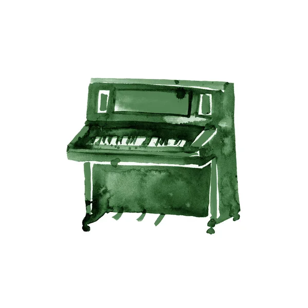 Piano. Instrumentos musicais. Isolado em fundo branco. Ilustração aquarela — Fotografia de Stock