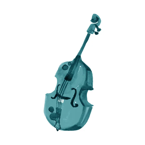 大提琴的水彩风格。复古手工绘制的绿松石大提琴插图 — 图库照片