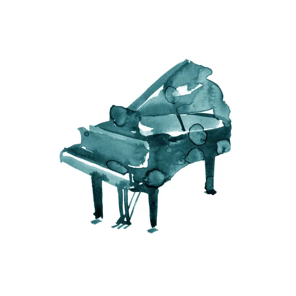 Piano. Instrumentos musicales. Turquesa Aislado sobre fondo blanco. Ilustración en acuarela —  Fotos de Stock