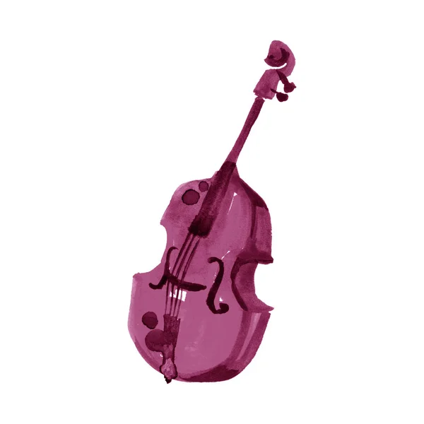 Violoncelle à l'aquarelle. Illustration de violoncelle vintage dessinée à la main. Marron, bordeaux, claret, vineux, violet — Photo