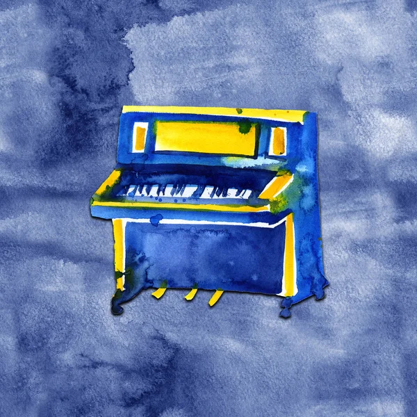 Klavier. Musikinstrumente. isoliert auf blauem Hintergrund. Aquarellillustration — Stockfoto