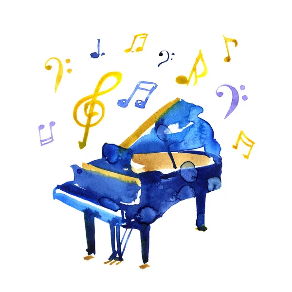 Ακουαρέλα σκίτσο grand πιάνο σε λευκό φόντο. Τζαζ εικονογράφηση — Φωτογραφία Αρχείου