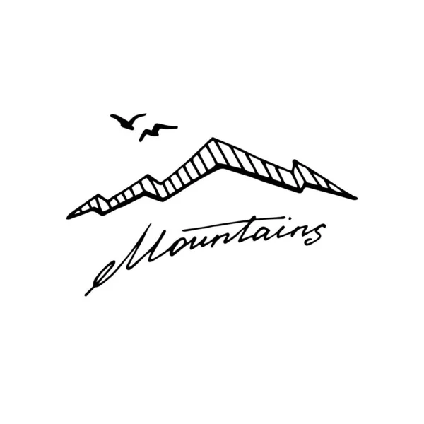 Logotipo de esboço de montanha vetorial. Ilustração desenhada à mão isolada sobre fundo branco — Vetor de Stock