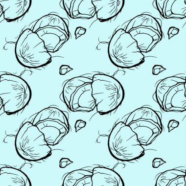 Hindistan cevizli el, kusursuz desen çiziyor. Beyaz arkaplanda izole edilmiş vektör coco, Dijital kağıt