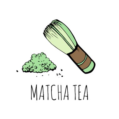 Bambu çırpma teli, çay töreni sembol karikatür vektör çizim.