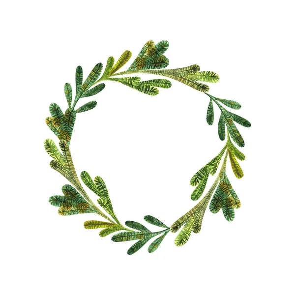 Bright green Christmas fir wreath. Watercolor illustration — Stock Photo, Image