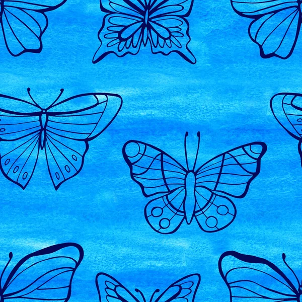 Farfalle al neon modello senza soluzione di continuità. Perfetto per saluti, inviti, produzione carta da imballaggio, tessile, web design . — Foto Stock