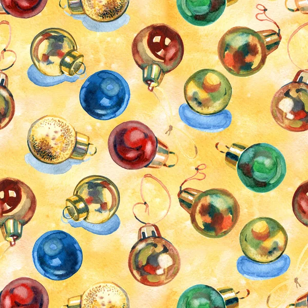 Seamless pattern of hand drawn golden Christmas balls, Christmas design — Stock Photo, Image