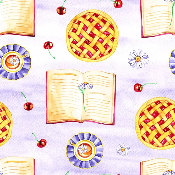 Watercolor seamless pattern with cherries. Hand drawn design. Hand drawn illustration. — Stock Photo, Image