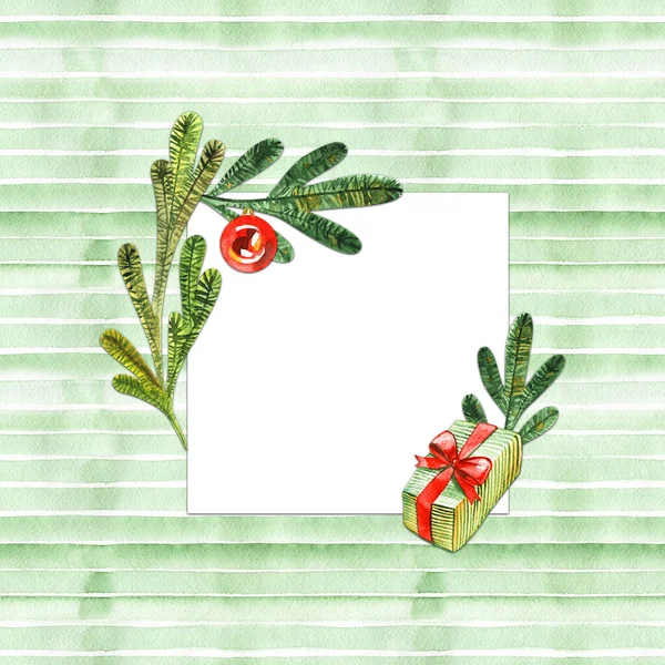 Grinalda de abeto de Natal verde brilhante. Ilustração aquarela — Fotografia de Stock