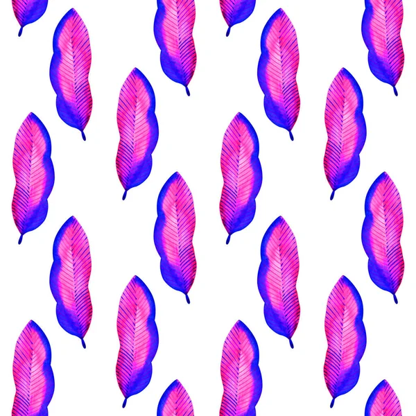 Tropiska blad sömlösa mönster. Handritade exotiska blad illustration i akvarell. Perfekt för hälsningar, inbjudningar, tillverkning av omslagspapper, textil, webbdesign — Stockfoto