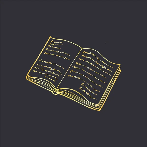 Ilustração vetorial do livro de ouro. Desenho à mão imagem de estilo em um fundo escuro . — Vetor de Stock