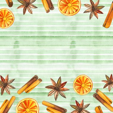 Noel yeşili çerçeve. Suluboya el çizimi çizimi.