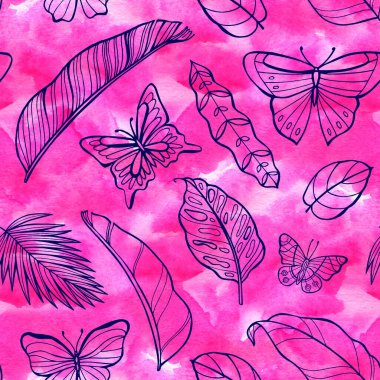 Neon kelebekleri kusursuz desen. Selamlama, davetiye, ambalaj kağıdı, tekstil ve web tasarımı için mükemmel..