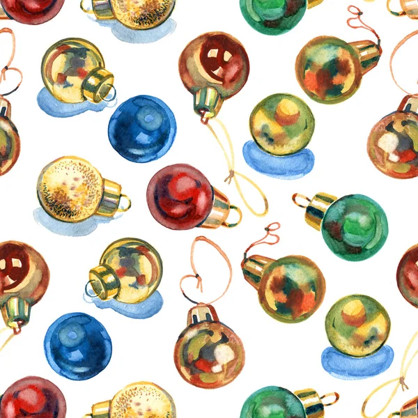 Watercolor background pattern with traditional new years toys. Seamless pattern. — Stock Photo, Image