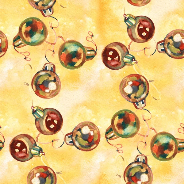 Naadloos patroon van de hand getekend gouden kerstballen, Kerstmis ontwerp — Stockfoto