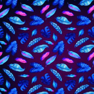 Tropikal palmiye yaprağının neon renkleriyle kusursuz desen.