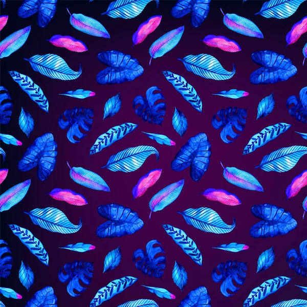 Nahtloses Muster mit tropischem Palmblatt in Neonfarben. — Stockfoto