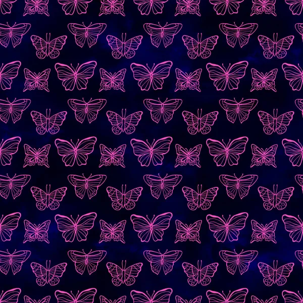 Papillons néon motif sans couture. Parfait pour salutations, invitations, fabrication de papier d'emballage, textile, web design . — Photo