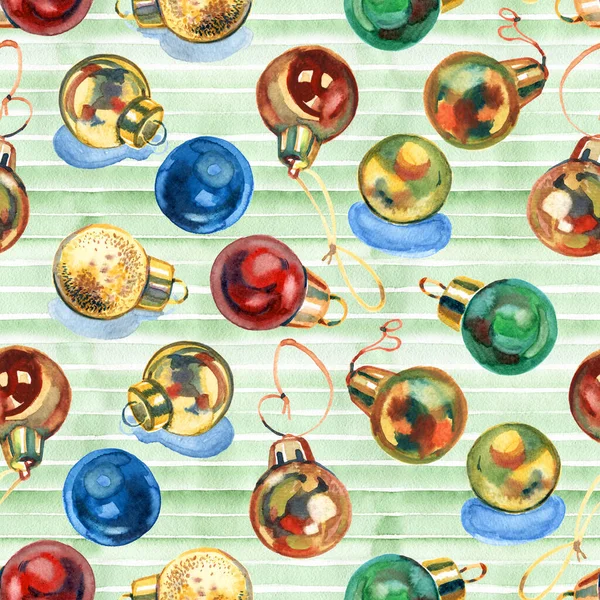 Бесшовный рисунок с винтажными рождественскими шарами. Ручные игрушки . — стоковое фото