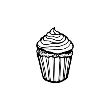 Vektör kek illüstrasyonu. Elle çizilmiş Noel. Taslak izole edildi. Tebrik kartları, çıkartmalar, afişler ve mevsimlik tasarım için kış unsurları.