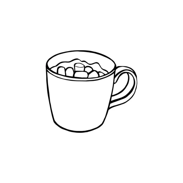Vektorskizze Illustration. Tasse Kaffee, Handzeichnen Stil, isoliert. — Stockvektor