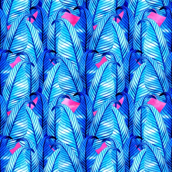 Patrón sin costuras con hojas exóticas de Alpinia, ilustración de acuarela dibujada a mano. Perfecto para saludos, invitaciones, fabricación de papel de embalaje, textil, diseño web . — Foto de Stock