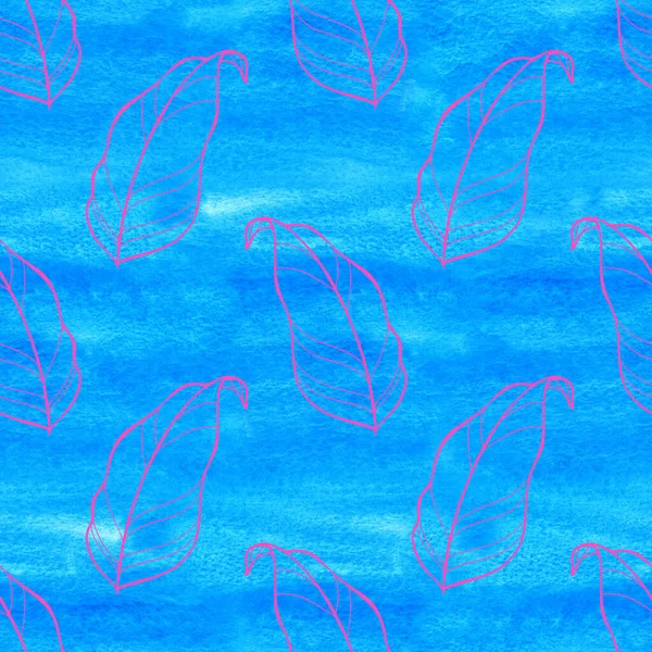 Hojas tropicales patrón sin costura. Ilustración de hojas exóticas dibujadas a mano en acuarela. Perfecto para saludos, invitaciones, fabricación de papel de embalaje, textil, diseño web — Foto de Stock