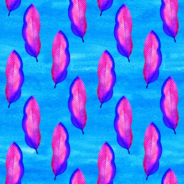 Tropiska blad sömlösa mönster. Handritade exotiska blad illustration i akvarell. Perfekt för hälsningar, inbjudningar, tillverkning av omslagspapper, textil, webbdesign — Stockfoto