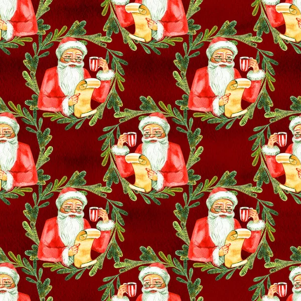 Holiday seamless pattern with Santa Claus. Christmas background. — Stock Photo, Image