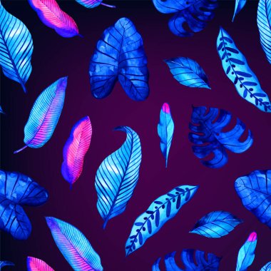 Suluboya tropikal yapraklı kusursuz desen. Calathea. Yüzey tasarımı. El boyası..