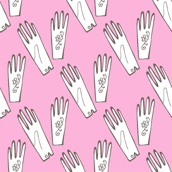 Sömlösa två handskar hand rita mönster på rosa bakgrund. — Stock vektor