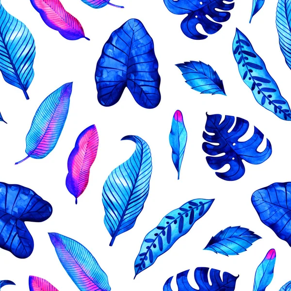 Nahtloses Muster mit exotischen alpinen Blättern, handgezeichnete Aquarell-Illustration. perfekt für Grußworte, Einladungen, Herstellung von Geschenkpapier, Textilien, Webdesign. — Stockfoto