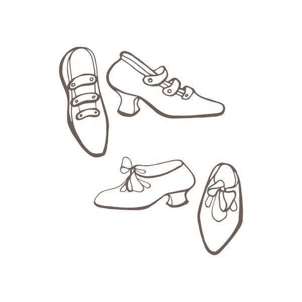 Ilustração sapatos retro. Sapatos loja de reparação sinal vintage. Desenho à mão estilo —  Vetores de Stock